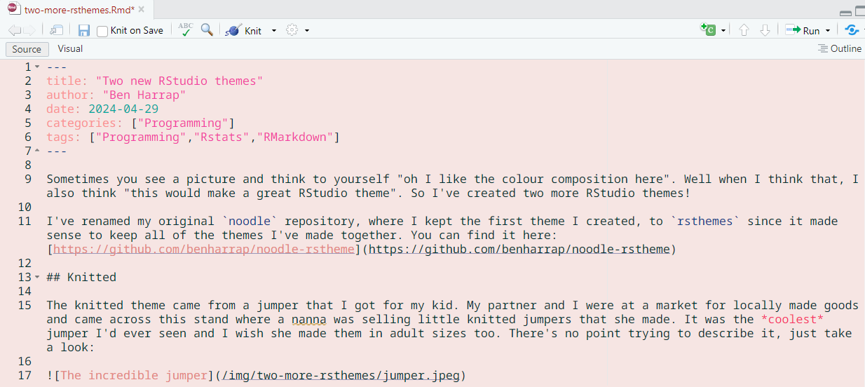 The knitted theme applied to RMarkdown